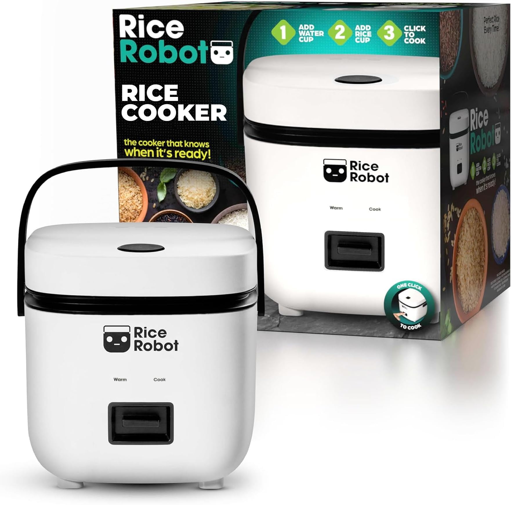Compact White Electric Rice Cooker with Nonstick Pot and Steamer