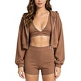 thumbnail image 3 of FchengtaiS Women 3 Piece Tracksuit Sets Long Sleeve Zip Up Cropped Jacket & Sport Bra & Matching Shorts Outfits Casual Athletic Sweatsuits, 3 of 7