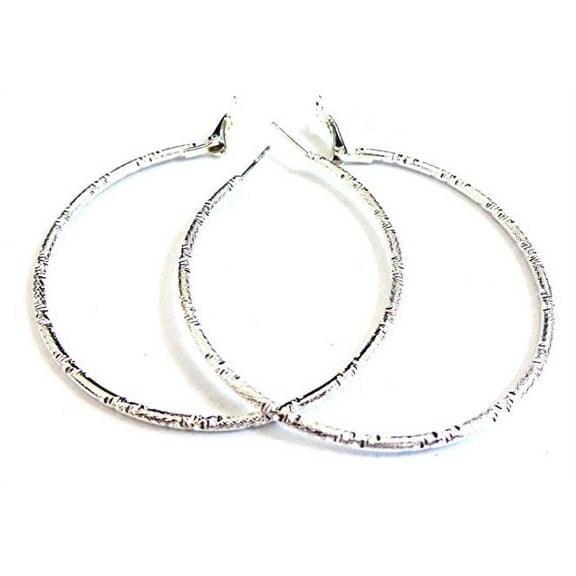Textured Silver Tone Hoop Earrings 2.25 inch