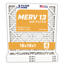 Filter King 16x18x1 Air Filter | 4-PACK | MERV 13 HVAC Pleated A/C Furnace Filters | MADE IN USA | Actual Size: 16 x 18 x .75"