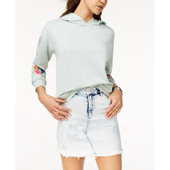 Almost Famous Juniors Floral Embroidered Hoodie Mint XL