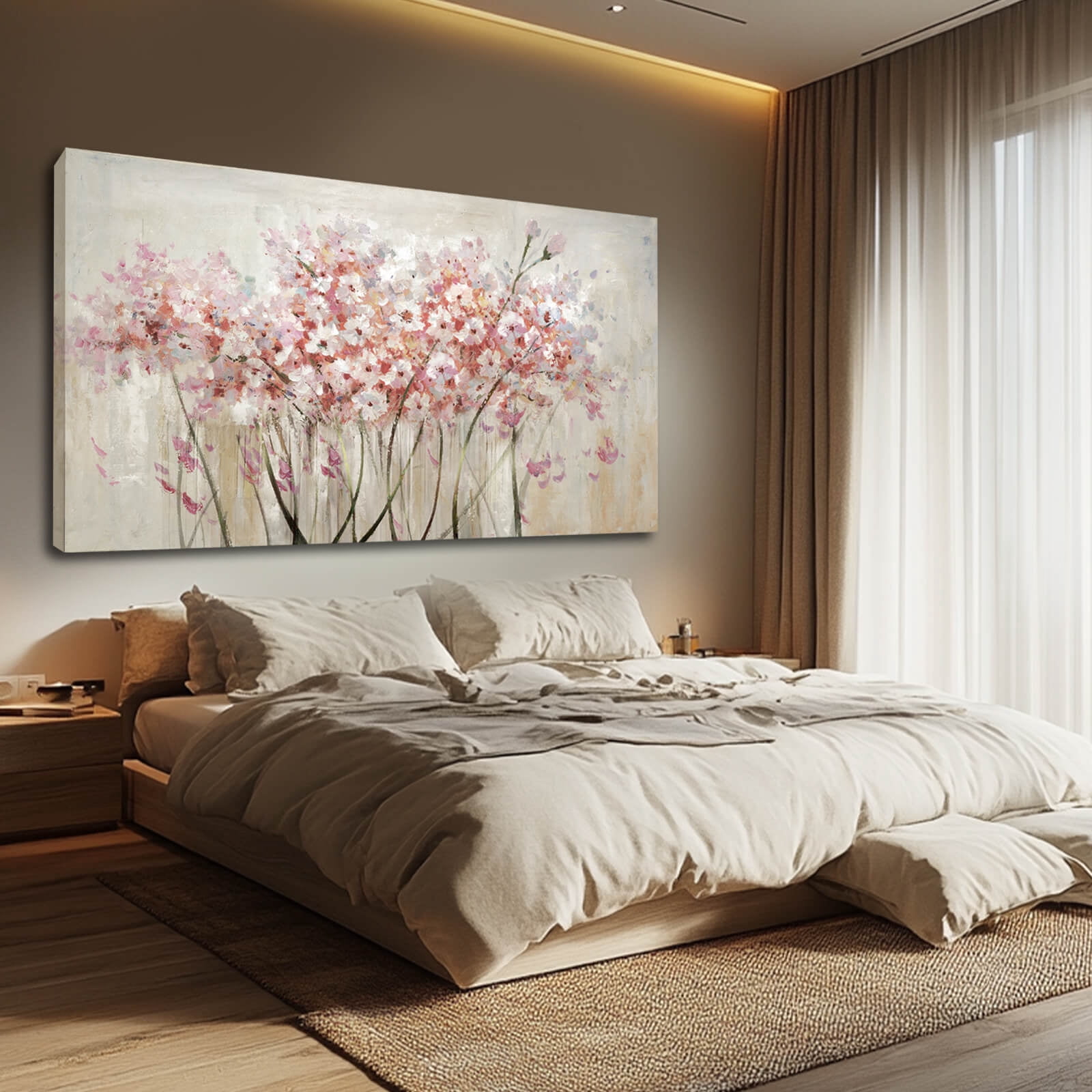 Pink and White Canvas Pictures Floral Poster Print 29"x58" Large Artwork for Living Room Nature Painting Wall Art for Dining Room