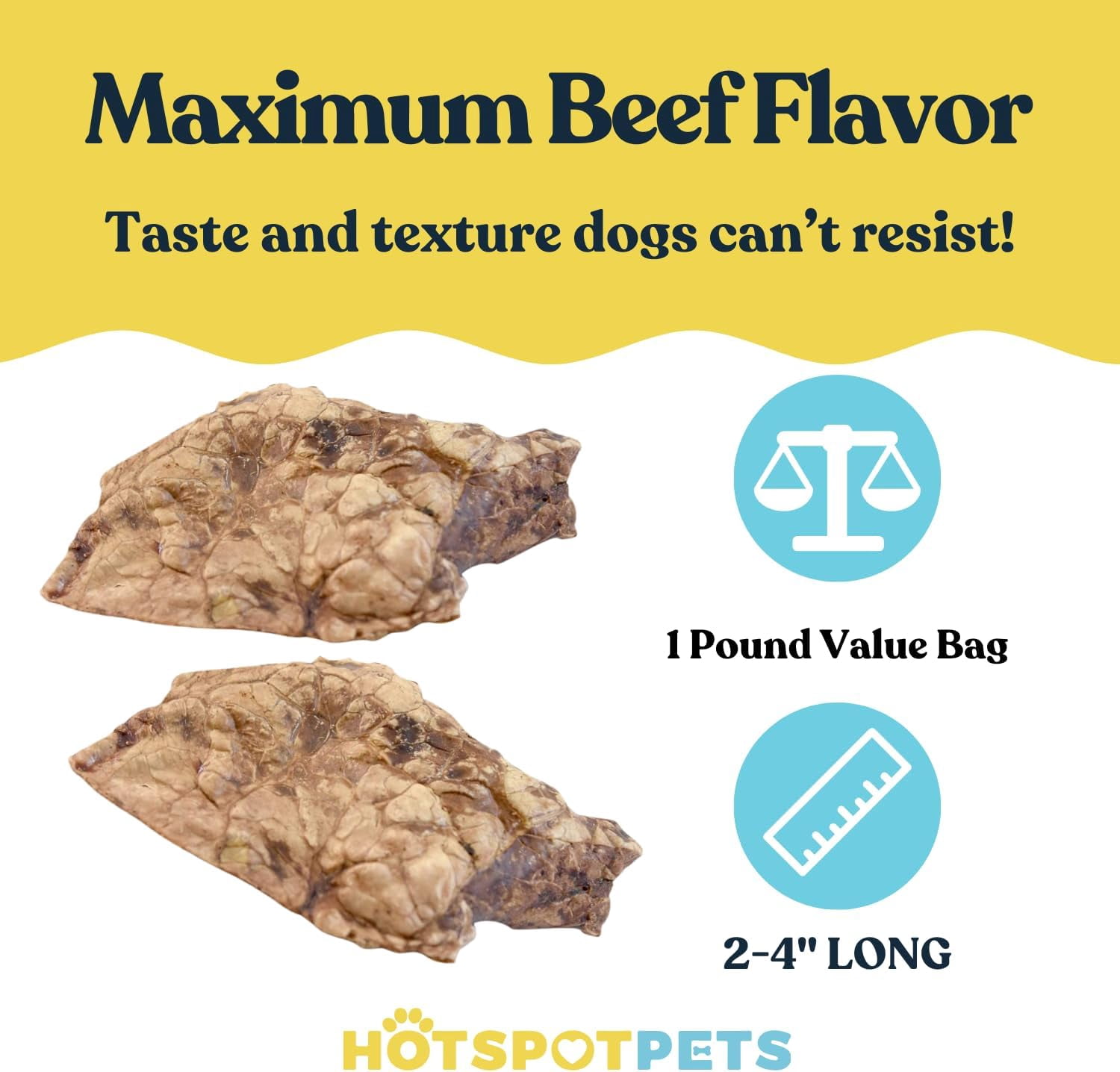 HotSpot Pets Beef Lung Dog Chews - All Natural Dehydrated Treats with Glucosamine & Chondroitin - 1LB