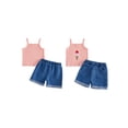 thumbnail image 2 of BemeyourBBs Toddler Baby Girls Summer Clothes Infant Baby Girl Denim Outfit Cute Bee Cake Ice Cream Floral Embroidery Ribbed Tank Vest Tops with Pockets Rolled Jeans Denim Shorts 2Pcs Set, 2 of 7