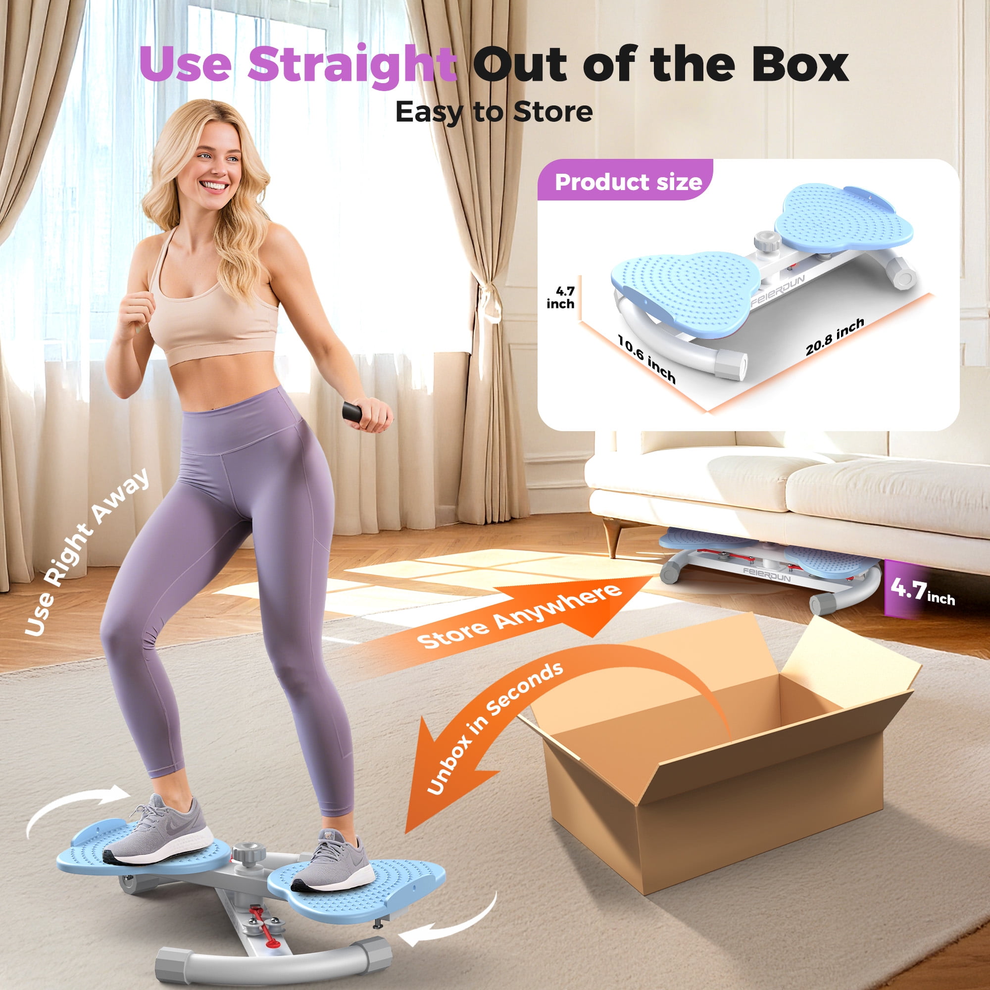 UPGO Slim Waist Twister - 330 lbs Silent Ab Toner Machine for Women, Core Workout Board, Home Gym Equipment for Hourglass Figure & Love Handle Reduction, Blue