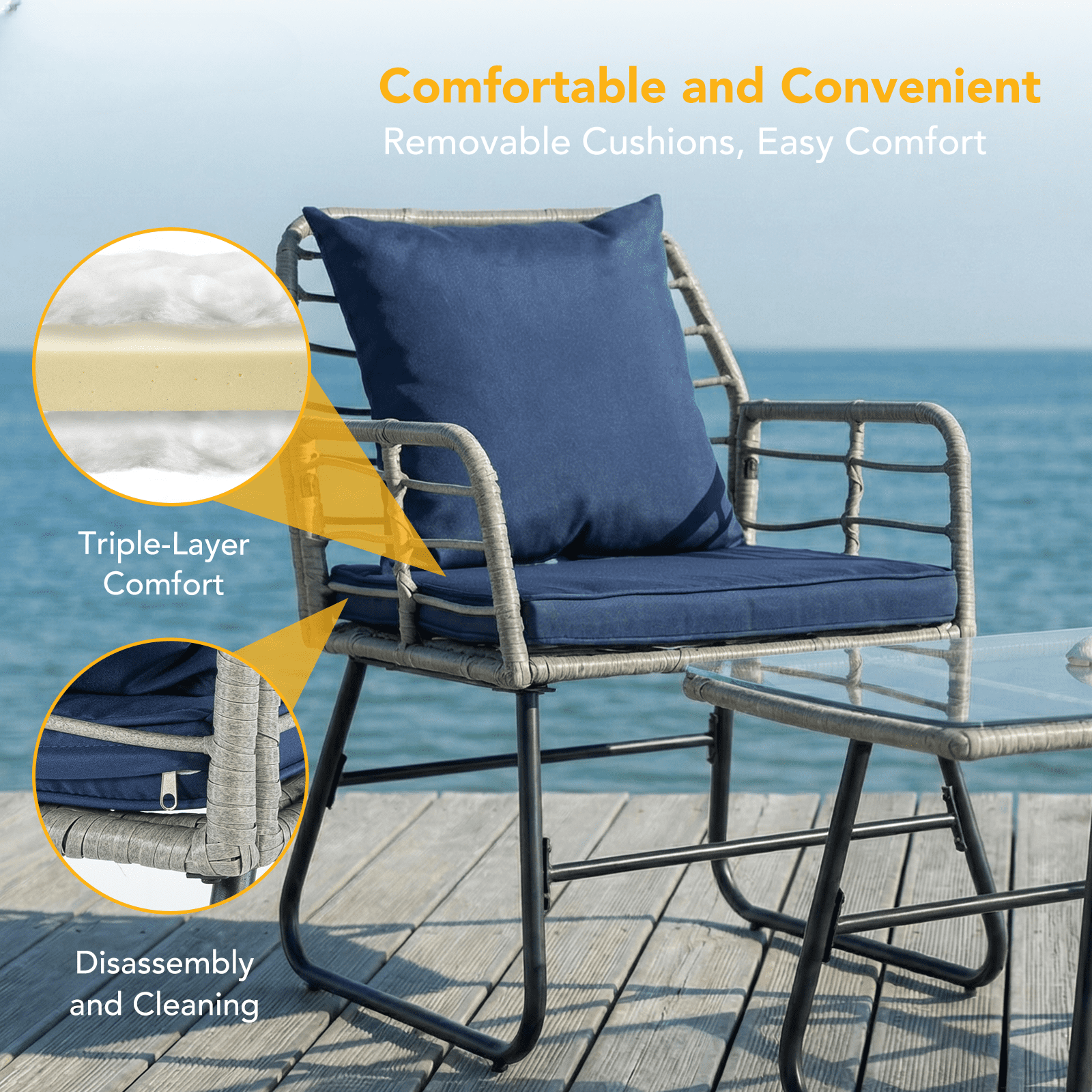 SHOUFTW 4 Piece Patio Furniture Set, Outdoor Patio Seating Set for Apartment Balcony, Space-Saving Rattan Conversation Set with Loveseat and Side Table for Patio, Front Porch & Pool, Small Spaces