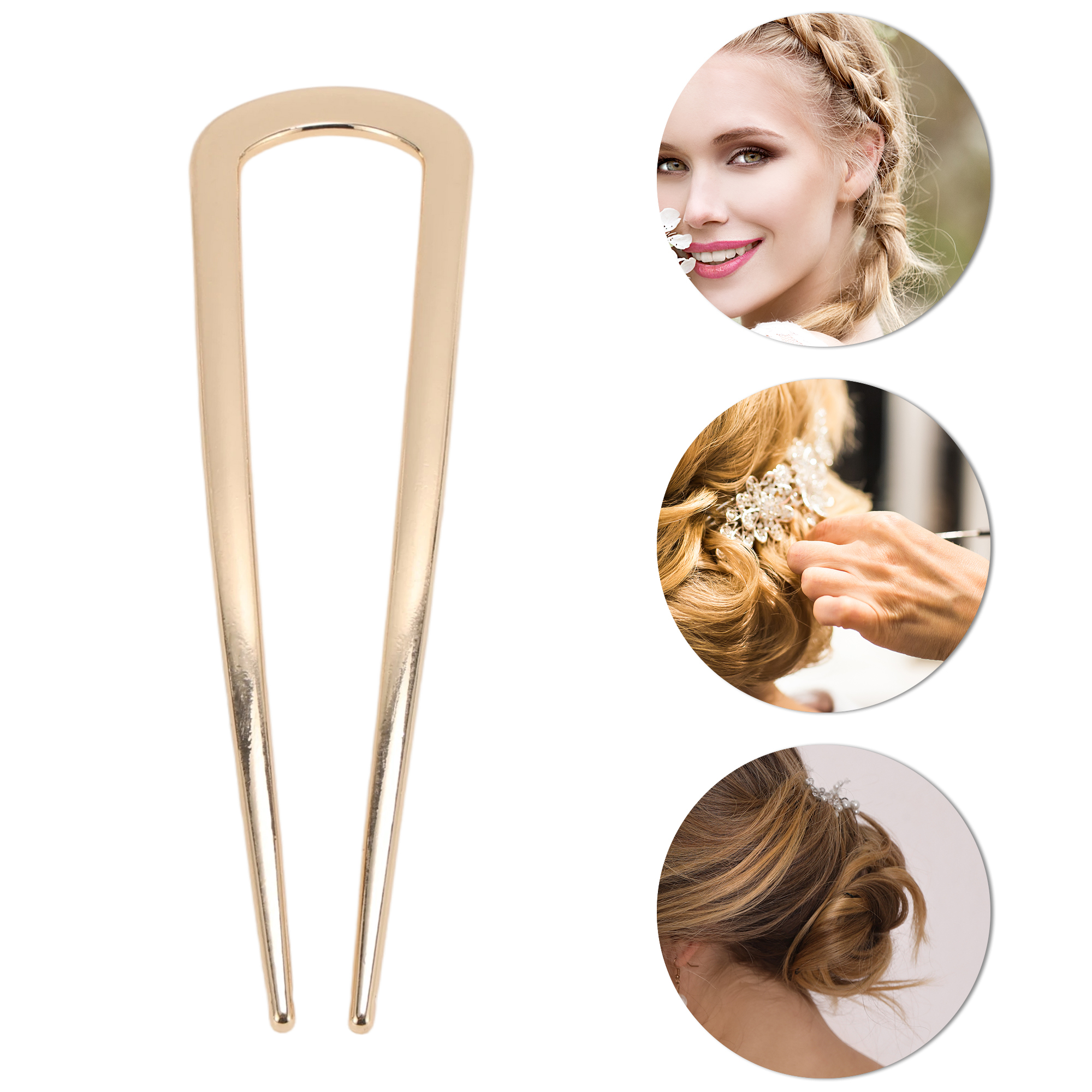 Unique Bargains Fashion U-shaped Hair Pin for Women 2 Pcs Gold Tone, Silver Tone, Black