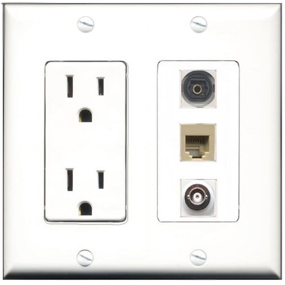 RiteAV - 15 Amp Power Outlet 1 Port Phone Beige 1 Port Toslink 1 Port BNC Decorative Wall Plate