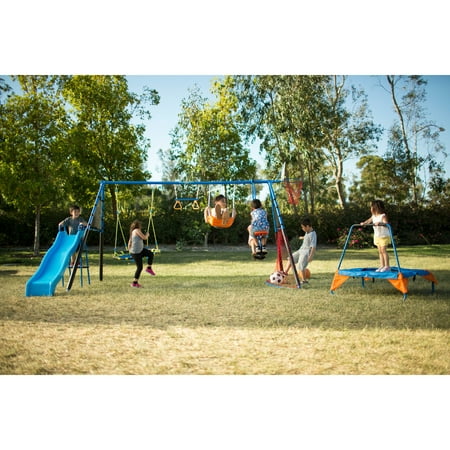 FITNESS REALITY KIDS 'The Ultimate' 8 Station Sports Series Metal Swing Set with Basketball and