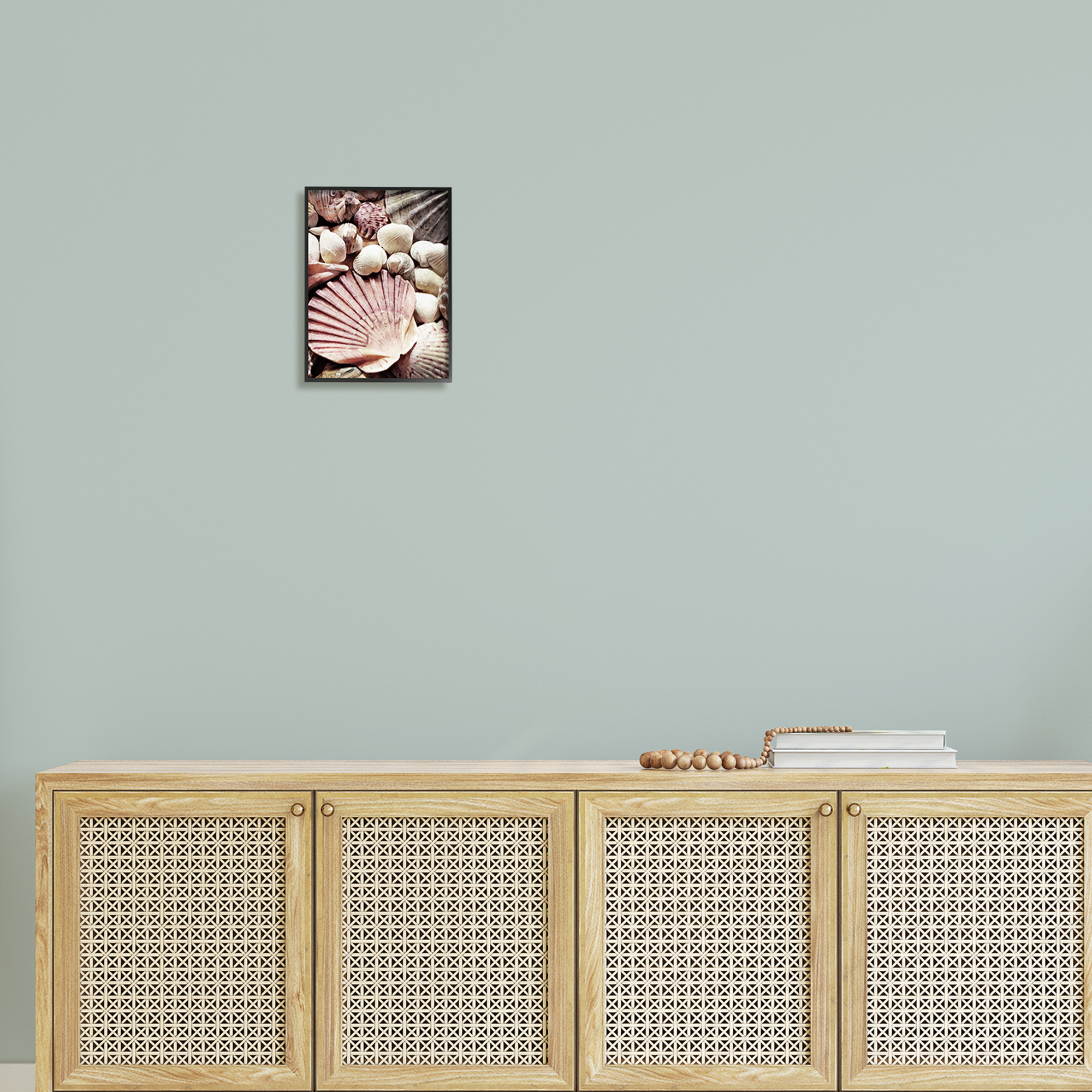 Stupell Stacked Coastal Seashells Landscape Photography Black Framed Art Print Wall Art