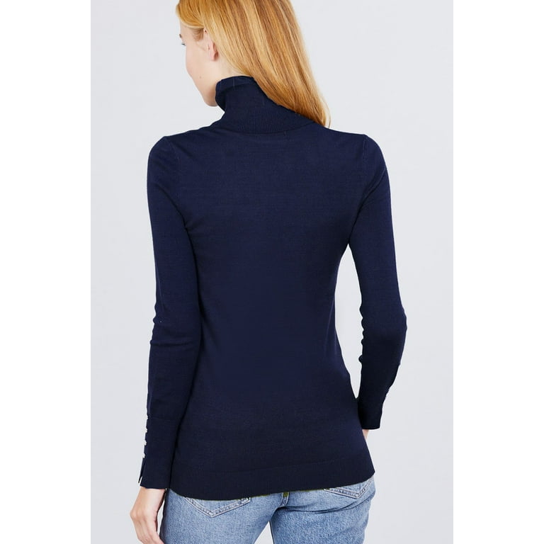 Long Sleeve With Metal Button Detail Turtle Neck Viscose Sweater