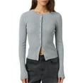thumbnail image 1 of Gupgi Women Knit Cardigan Autumn Sweater Solid Color Long Sleeve Round Neck Button Up Ribbed Knitwear, 1 of 7