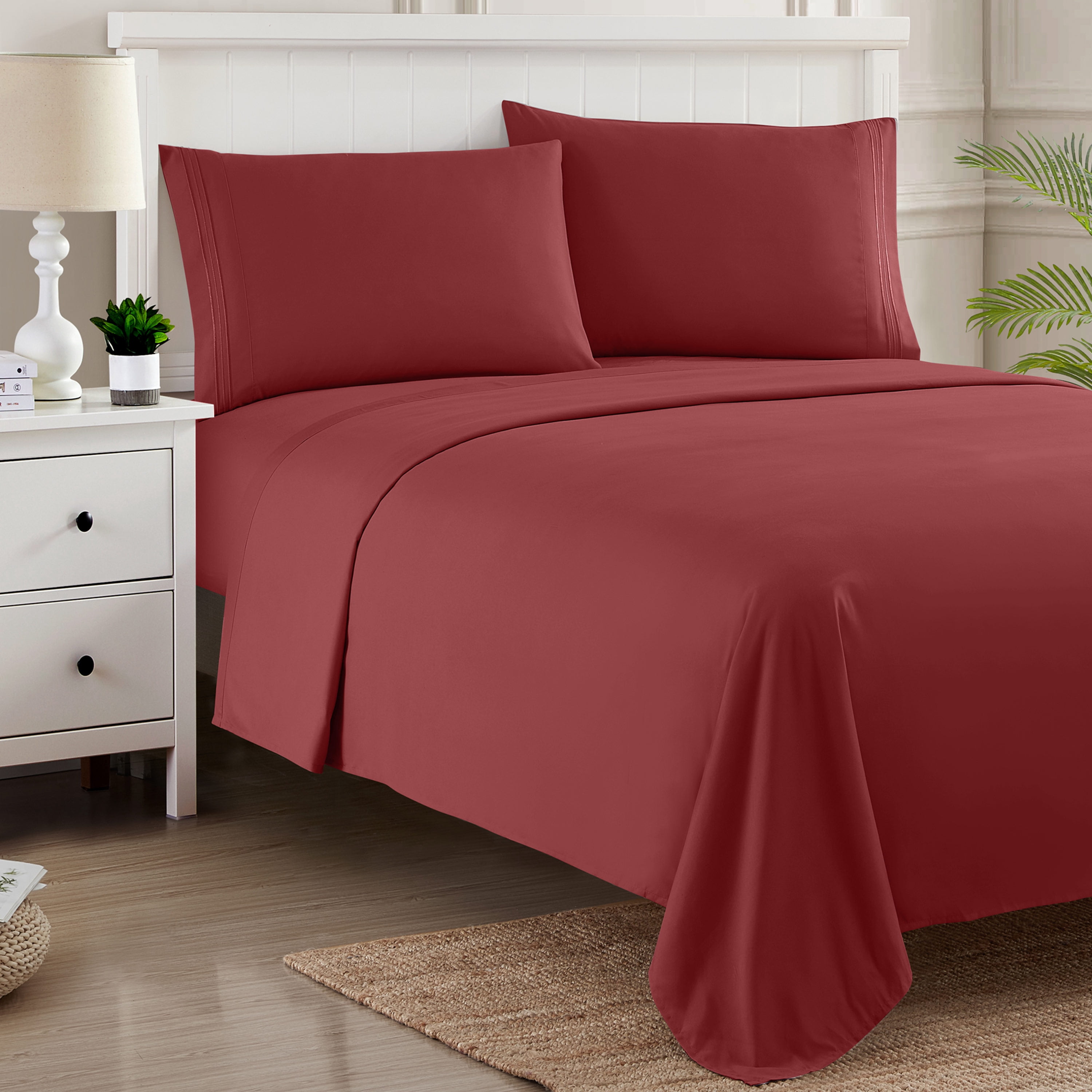 Sweet Home Collection 1800 Series Bed Sheets - Extra Soft Microfiber Deep Pocket Sheet Set - Burgundy, Twin XL