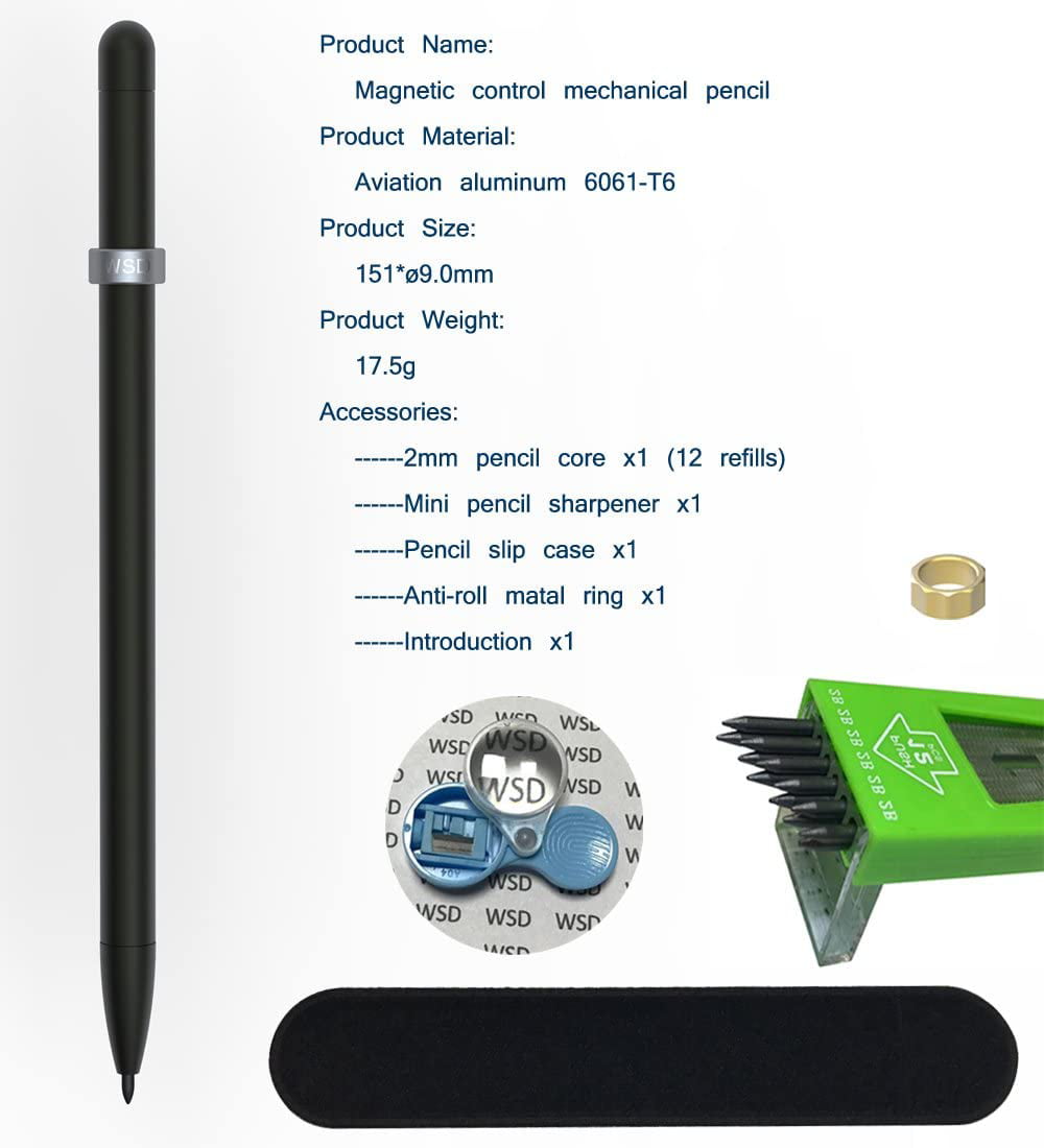 2B Blue WSD Mechanical Pencil,Drawing Pencils,Sketch Pencils,Magnetic Control Pencil,Pencil Refills Diameter2.0mm 