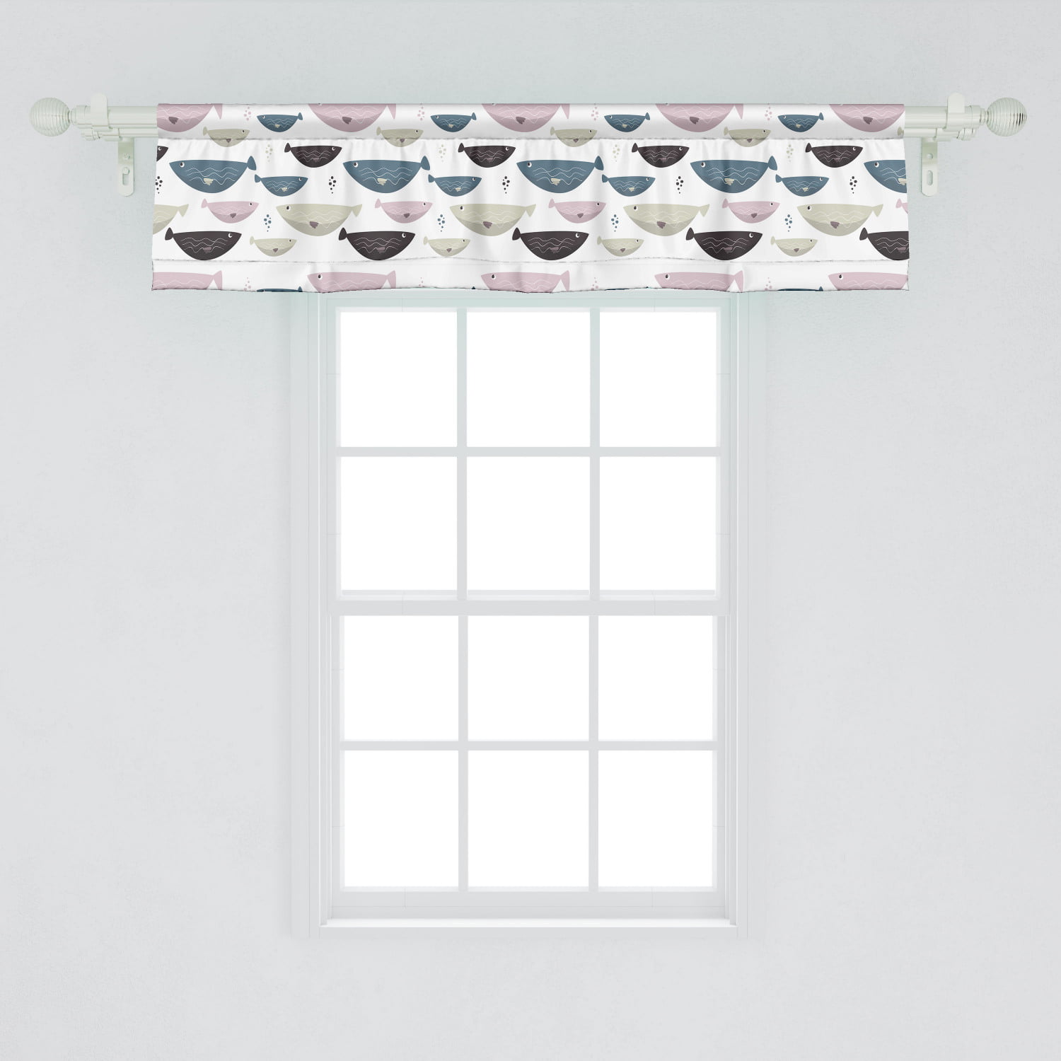 Ambesonne Underwater Window Valance, Funny Shapes of Fish with Wavy Stripes,  Curtain Valance for Kitchen Bedroom Decor with Rod Pocket, 54