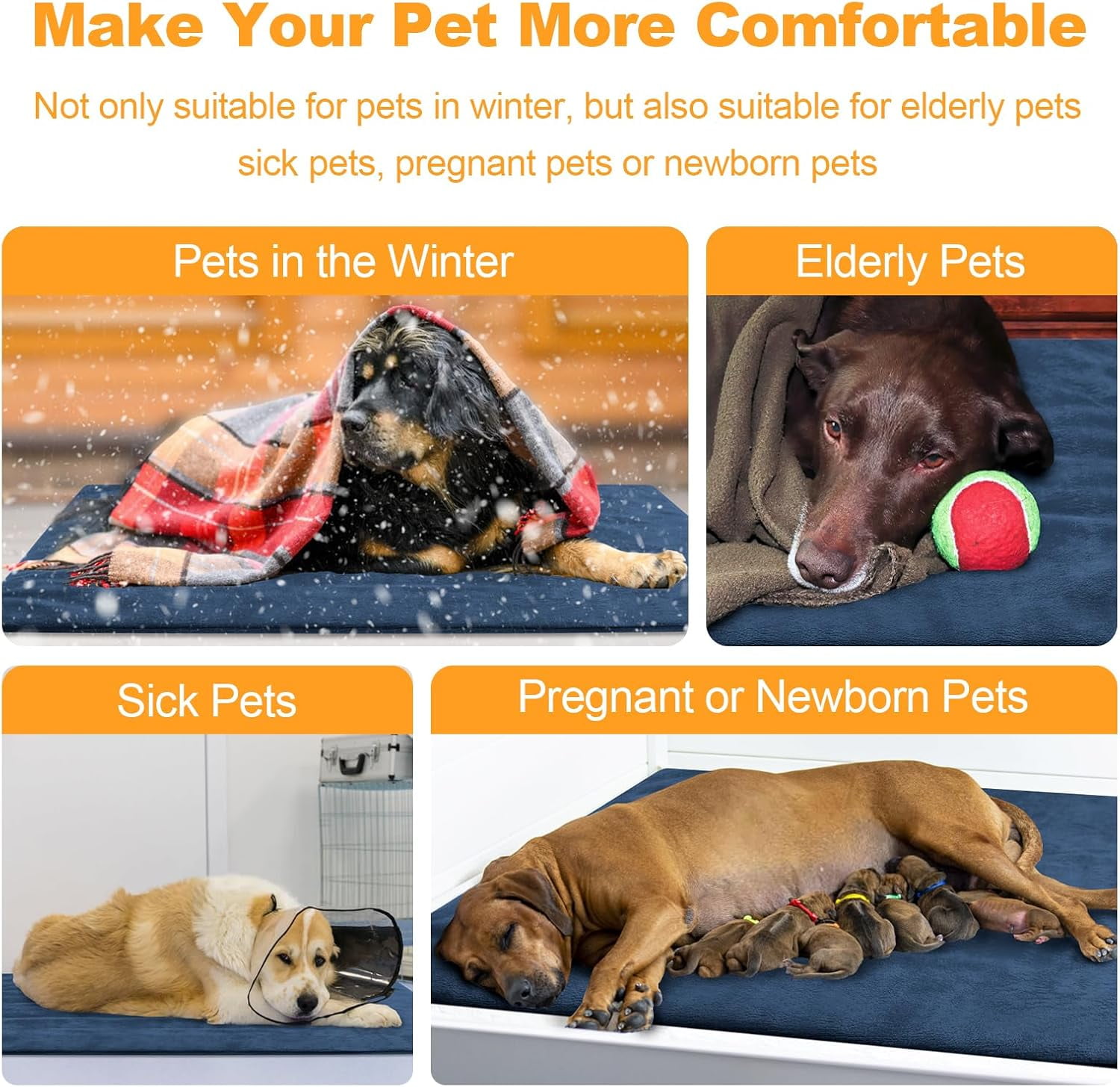 EVER BETTER Cat and dog pet heating pad, 100% waterproof outdoor cat heating pad, multiple sizes of external electric hot dog mattress blanket puppy advanced dog house heater, used for help box