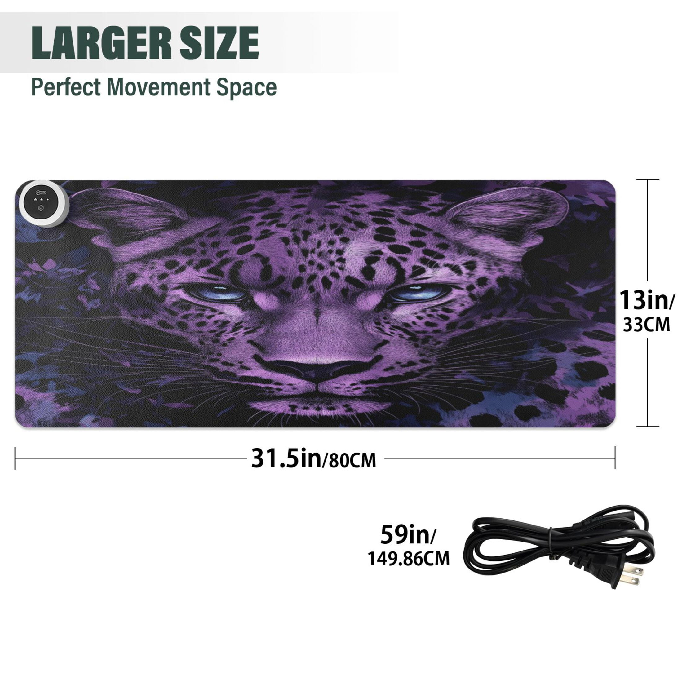 Wobogo Purple Leopard Heated Mouse Pad Extra-Large Desk Mat With 3 Heating Levels and 3-hour Auto Shut-Off Protection Ideal for Computer Keyboards Home Office Hand-warming Essential 31.5in × 13in