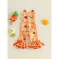 thumbnail image 6 of BemeyourBBs Toddler Baby Girls Halloween Outfit Baby Girl Summer Fall Clothes Plaid Gingham Romper Overalls Pumpkin Ghost Embroidery Sleeveless Ruffle Bow Flare Pants Bell Bottom Jumpsuit, 6 of 7