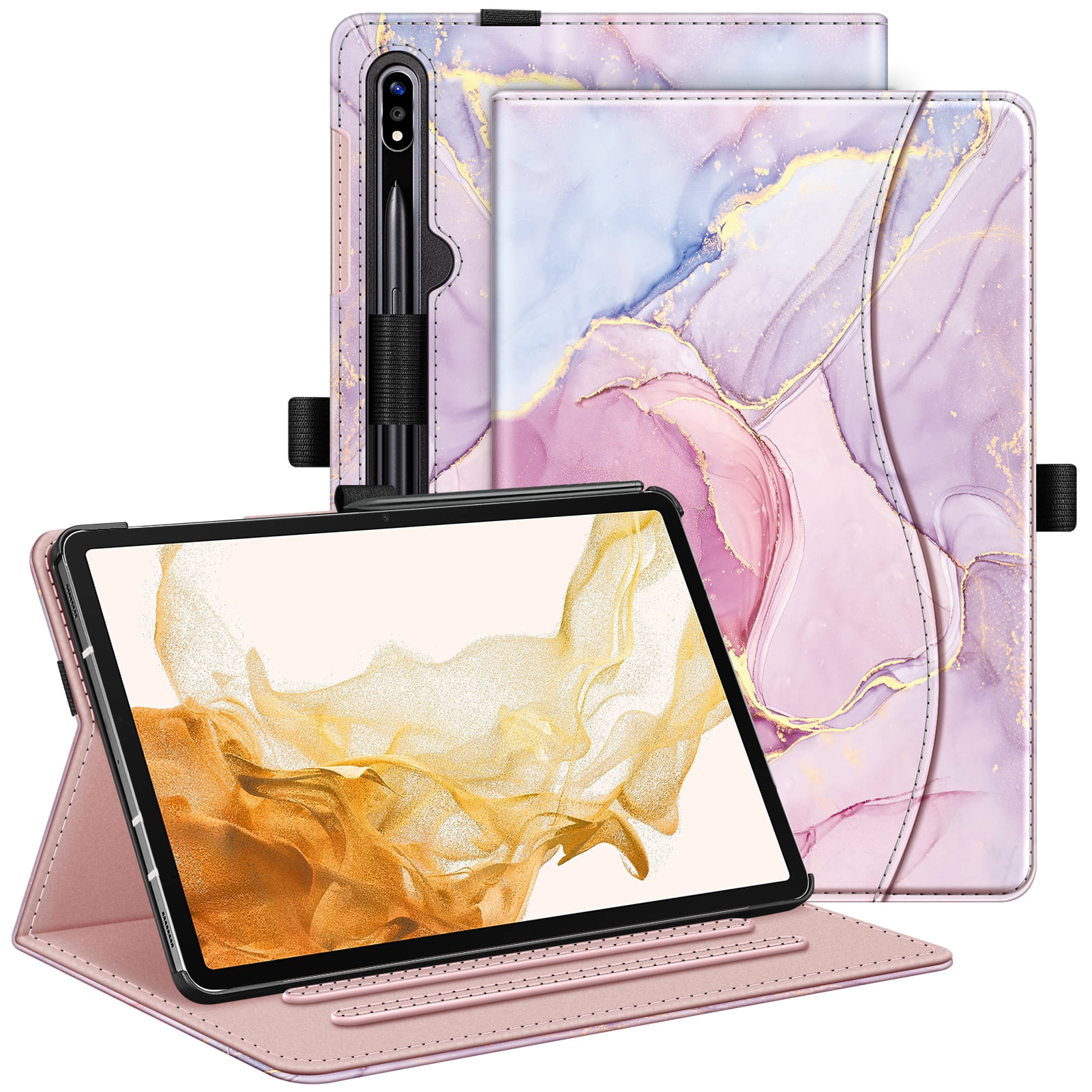 Fintie Case for Samsung Galaxy Tab S8+/S8 Plus 2022/S7 FE 2021/S7 Plus 2020 12.4 inch Tablet, Multi-Angle Stand Cover with Pocket Auto Wake/ Sleep , Built-in S Pen Holder, Dreamy Marble