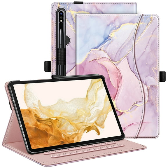 Fintie Case for Samsung Galaxy Tab S8 /S8 Plus 2022/S7 FE 2021/S7 Plus 2020 12.4 inch Tablet, Multi-Angle Stand Cover with Pocket Auto Wake/ Sleep , Built-in S Pen Holder, Dreamy Marble