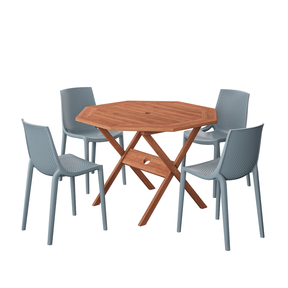 Amazonia Saralegui 5-Piece Solid Wood 100% FSC Octogonal Patio Dining Set, Gray Chairs, Seating Capacity: 4