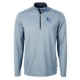 thumbnail image 2 of Men's Cutter & Buck Light Blue/Navy Kansas City Royals Virtue Eco Pique Micro Stripe Big & Tall Recycled Quarter-Zip, 2 of 3