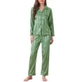 thumbnail image 2 of Pijama de satén para mujer INSPIRE CHIC, camiseta de noche a rayas con botones y pantalones, conjunto de pijama L verde brillante, 2 of 4