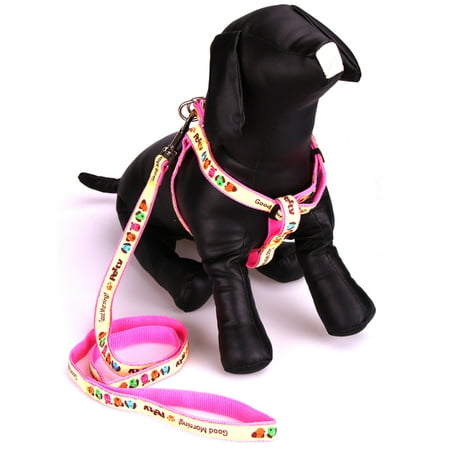 Petty Good Morning Pink Nylon Pet Leash & Adjustable Harness for Pets Dog