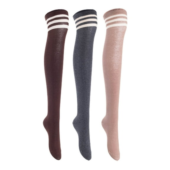 Lian LifeStyle Women's 3 Pairs Adorable Comfortable Soft Thigh High Over Knee High Cotton Socks, Size 6-9, JMYP1022 Coffee, DarkGrey, Khaki
