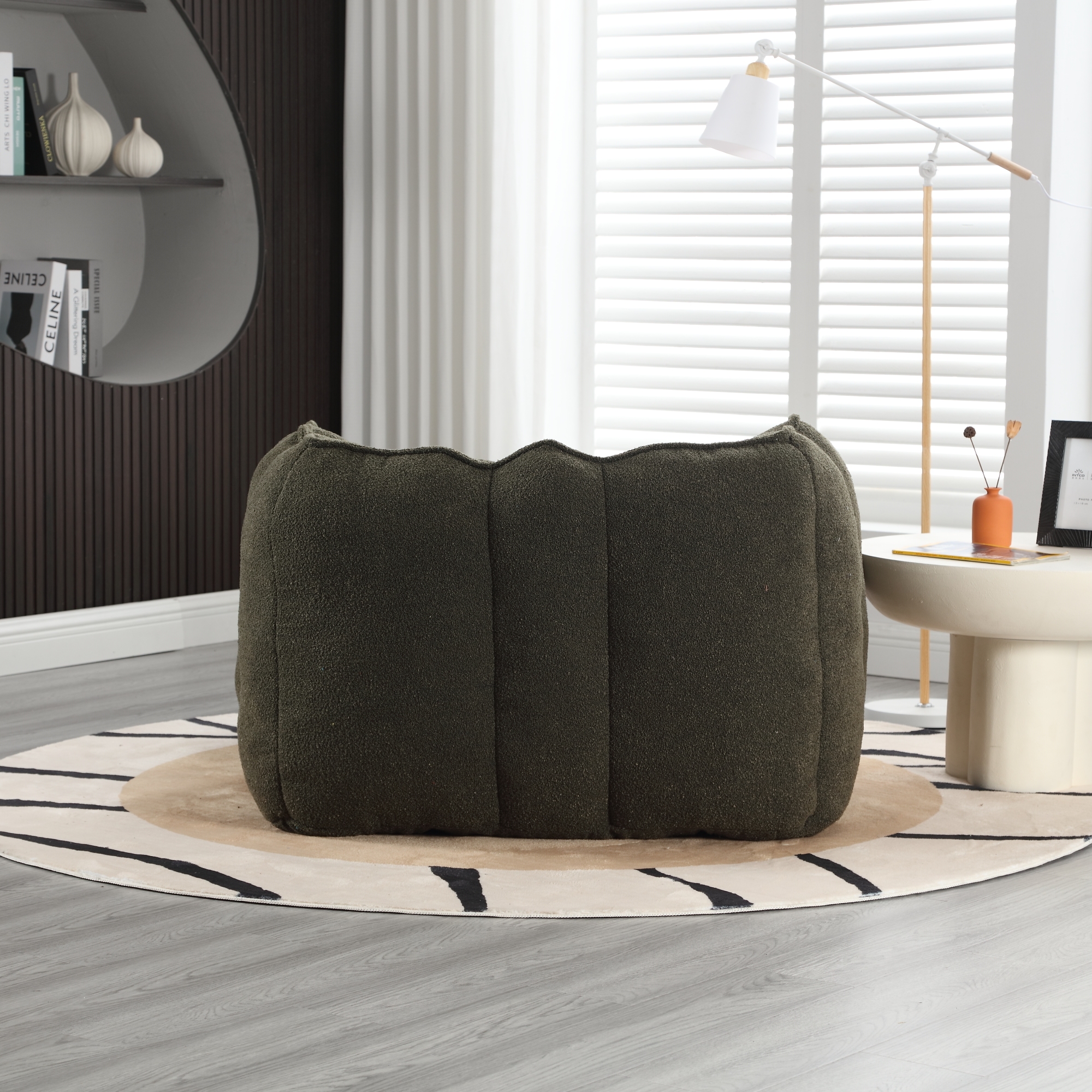 Leumius Soft Bean Bag Chair with High Resilient Foam(Chips)for Living Room and Bedroom,Comfortable Square Lazy Sofa with Footstool for Adults to Gaming, Reading and Watching TV Olive Green