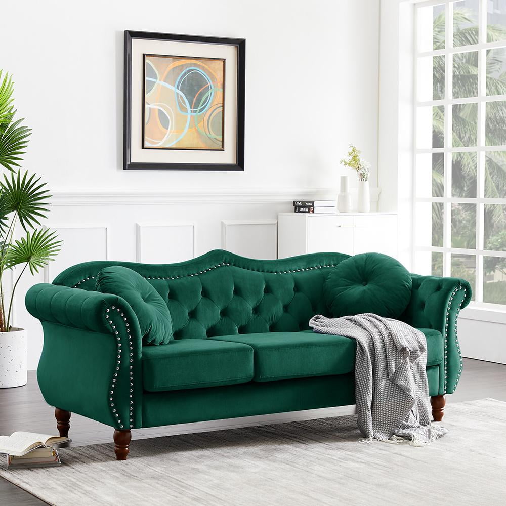Grahm Chesterfield Tufted Jewel Toned Velvet Sofa with Scroll Arms