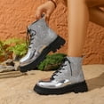 thumbnail image 4 of Dasayo Silver Womans Boots Ankle Motorcycle Chunky Low Heel Lace up Riding Sparkle Boots Women Shoes 37, 4 of 9