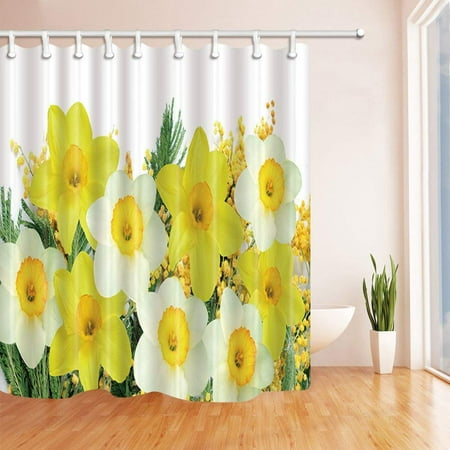 BPBOP Spring Yellow Flowers Polyester Fabric Bathroom Shower Curtain 66x72