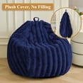 thumbnail image 2 of XeGe Fluffy Faux Rabbit Fur Bean Bag Chair Cover(No Filler), Cozy Plush Shaggy Striped Stuffed Animal Storage Bean Bag, 3FT Big Fuzzy Ribbed Beanbag Cover Bedroom Living Room, Anti-slip, Navy Blue, 2 of 7