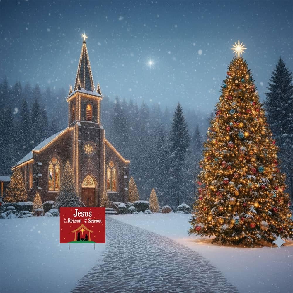 Jesus Is The Reason for The Season Sign Christmas Outdoor Decorations Christmas Double Sided Yard Lawn Signs with Metal Stand Nativity Decor for Church Home Business Stores Party 18 x 24