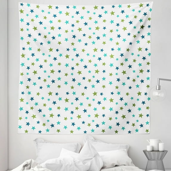 Star Tapestry, Repetitive Abstract Simplistic Sky Objects Pattern, Fabric Wall Hanging Decor for Bedroom Living Room Dorm, 5 Sizes, White Multicolor, by Ambesonne