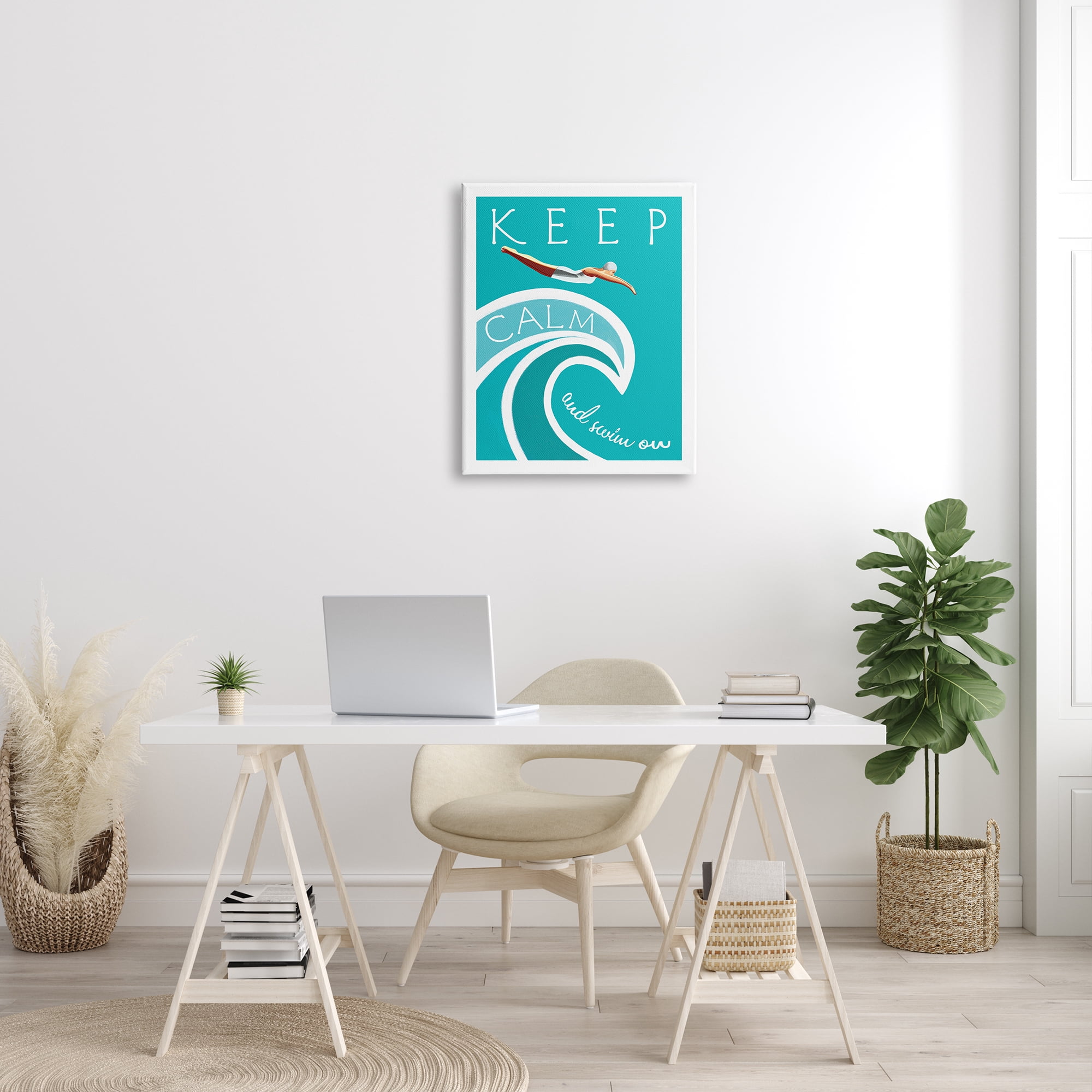 Stupell Industries Keep Calm Swim On Phrase Female Diver Blue Wave, 24 x 30, Designed by Elizabeth Tyndall
