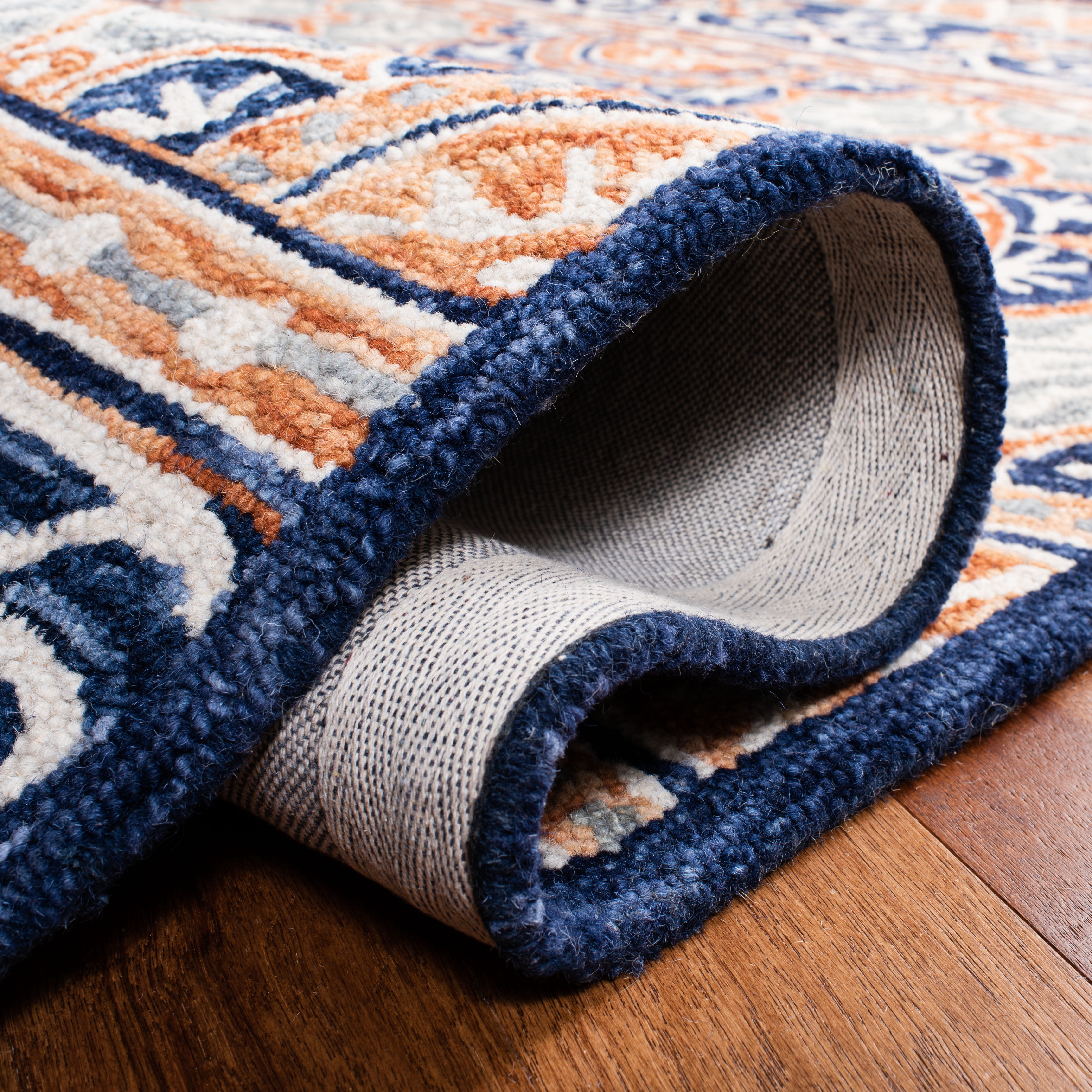 SAFAVIEH Micro-Loop Kingston Medallion Area Rug, Brown/Blue, 8' x 10'