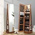 thumbnail image 5 of Gymax Rotating Mirrored Jewelry Cabinet with Mirror Storage Shelves Brown, 5 of 9