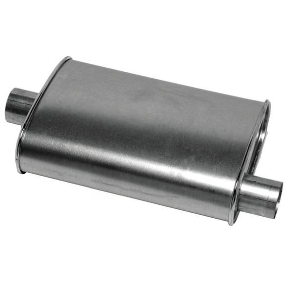 Dynomax Exhaust Muffler 17711 Thrush Turbo; 2 Inch Offset Inlet; 2 Inch Center Outlet; 14 Inch Case Length/18 Inch Overall Length