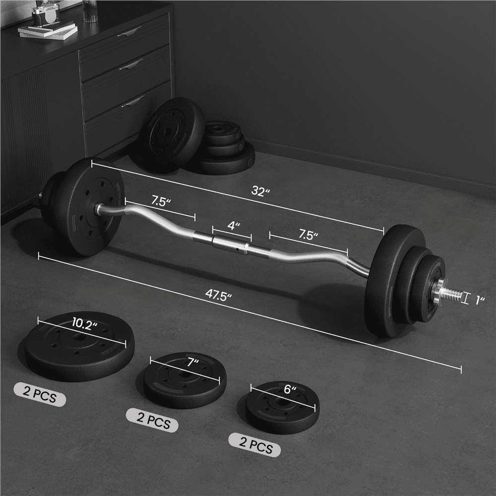 Yaheetech 44 lb Barbell Weight Set with Plates and Detachable Curl Bar, Black