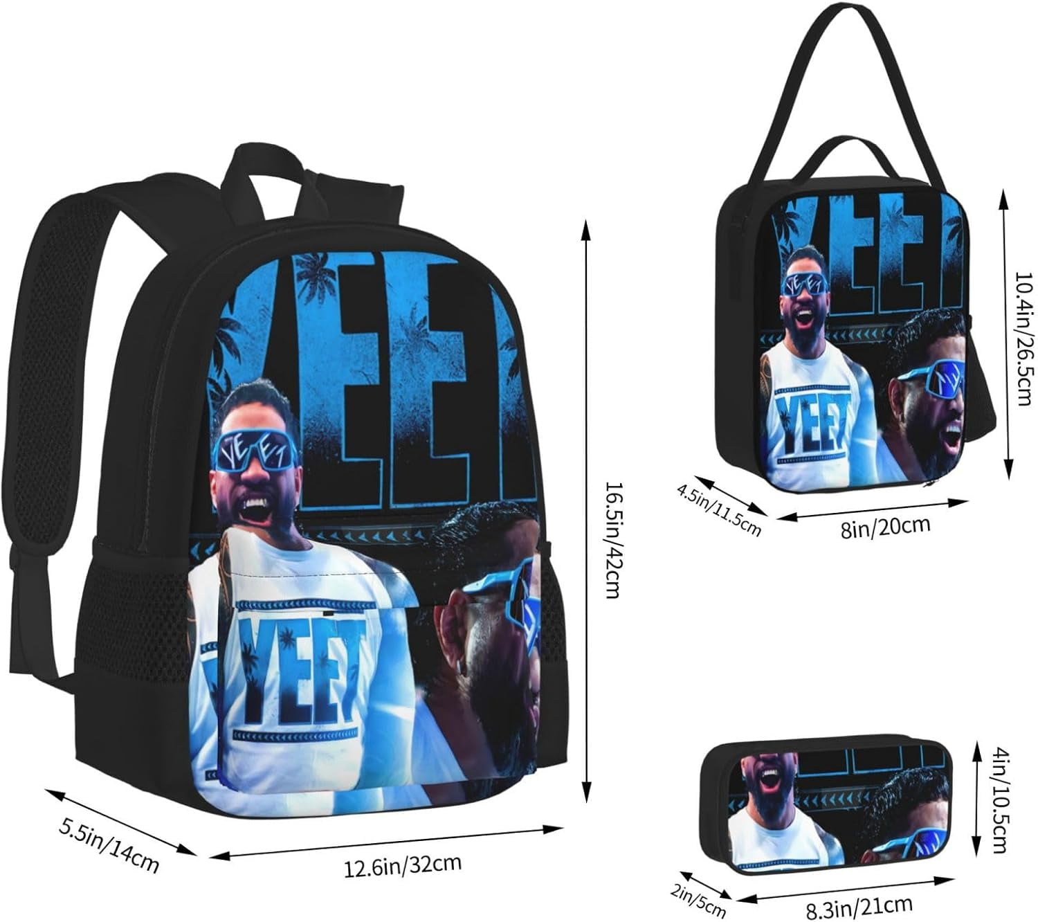 Jey USO Wrestler Backpack 3 Pieces Set With Lunch Bag And Pencil Case Combination for Work/Sport/Picnic Stylish Laptop Backpack Travel Daypack Stationery Bag