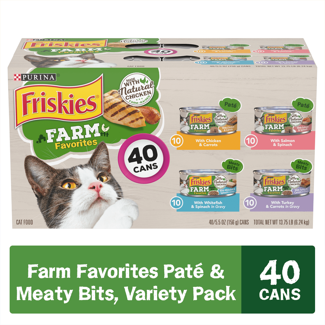(40 Pack) Friskies Natural Wet Cat Food Variety Pack Farm Favorites 5.5