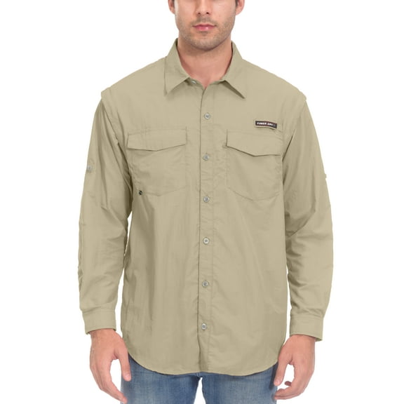 Little Donkey Andy Men's Long Sleeve Fishing Shirt with Detachable Sleeves, Breathable and Fast Dry Pale Khaki S