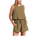thumbnail image 1 of Birdeem Blouses pour Femmes, Col Rond, Sans Manches, Poches en Coton Lin, Ensembles Courts, 1 of 1