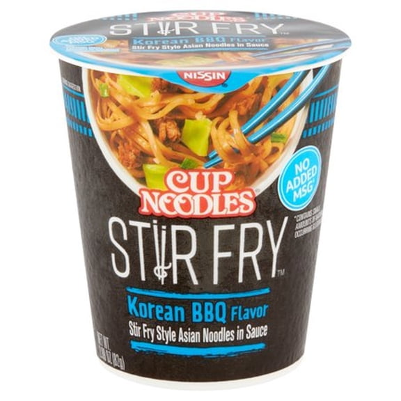 Nissin Cup Noodles Stir Fry Korean BBQ Flavor Noodles, 2.89 Oz (Pack of 32)