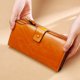thumbnail image 5 of Cartera larga de cuero genuino para mujer, cartera con cepillo antirrobo rfid, cartera multitarjeta, bolso de mano Vintage de cuero encerado con aceite para niña, 5 of 6