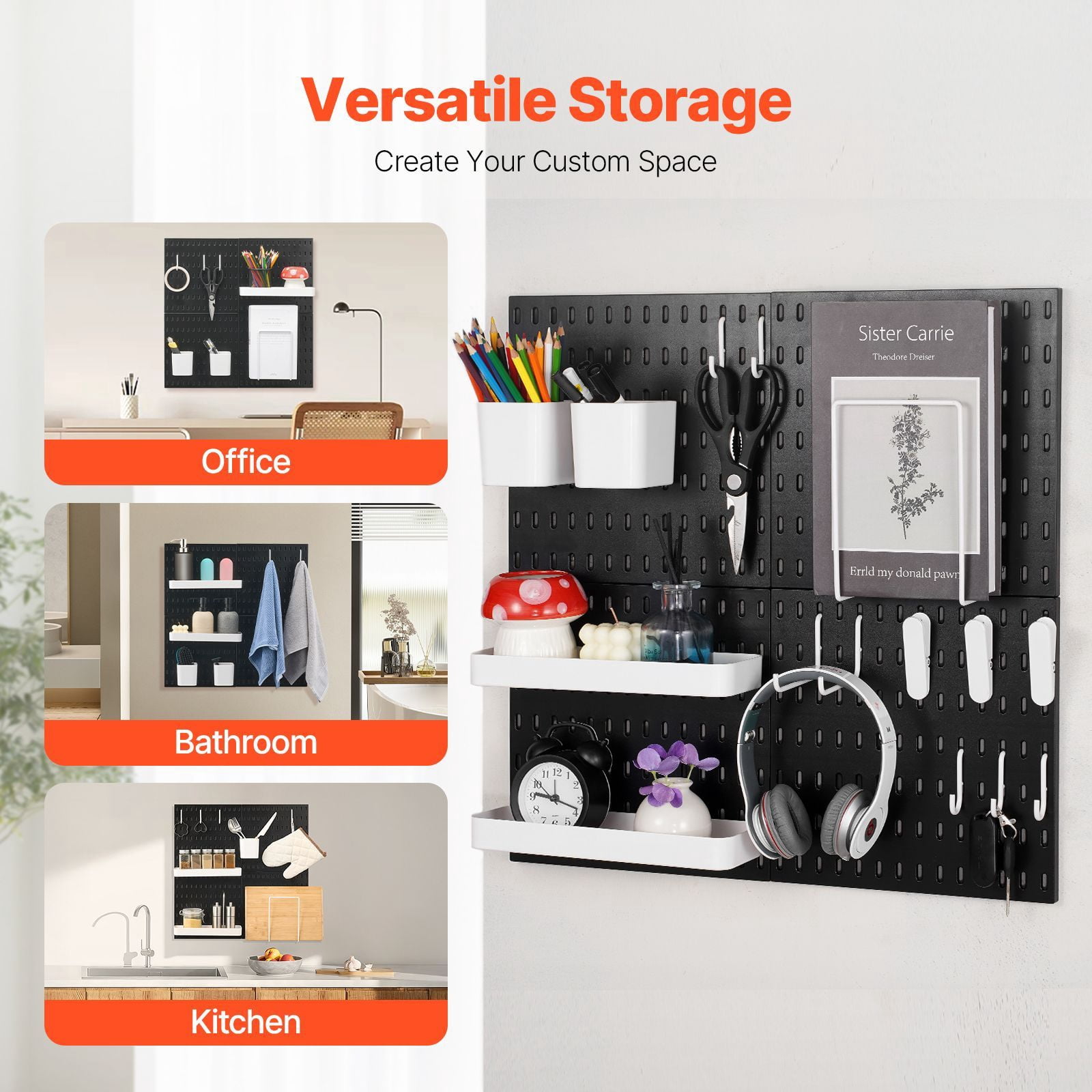 Pegboard Storage Kit 11 Inch Wall Board Organizer 20 lbs Capacity ABS/HIPS Modular for Kitchen Office Bedroom