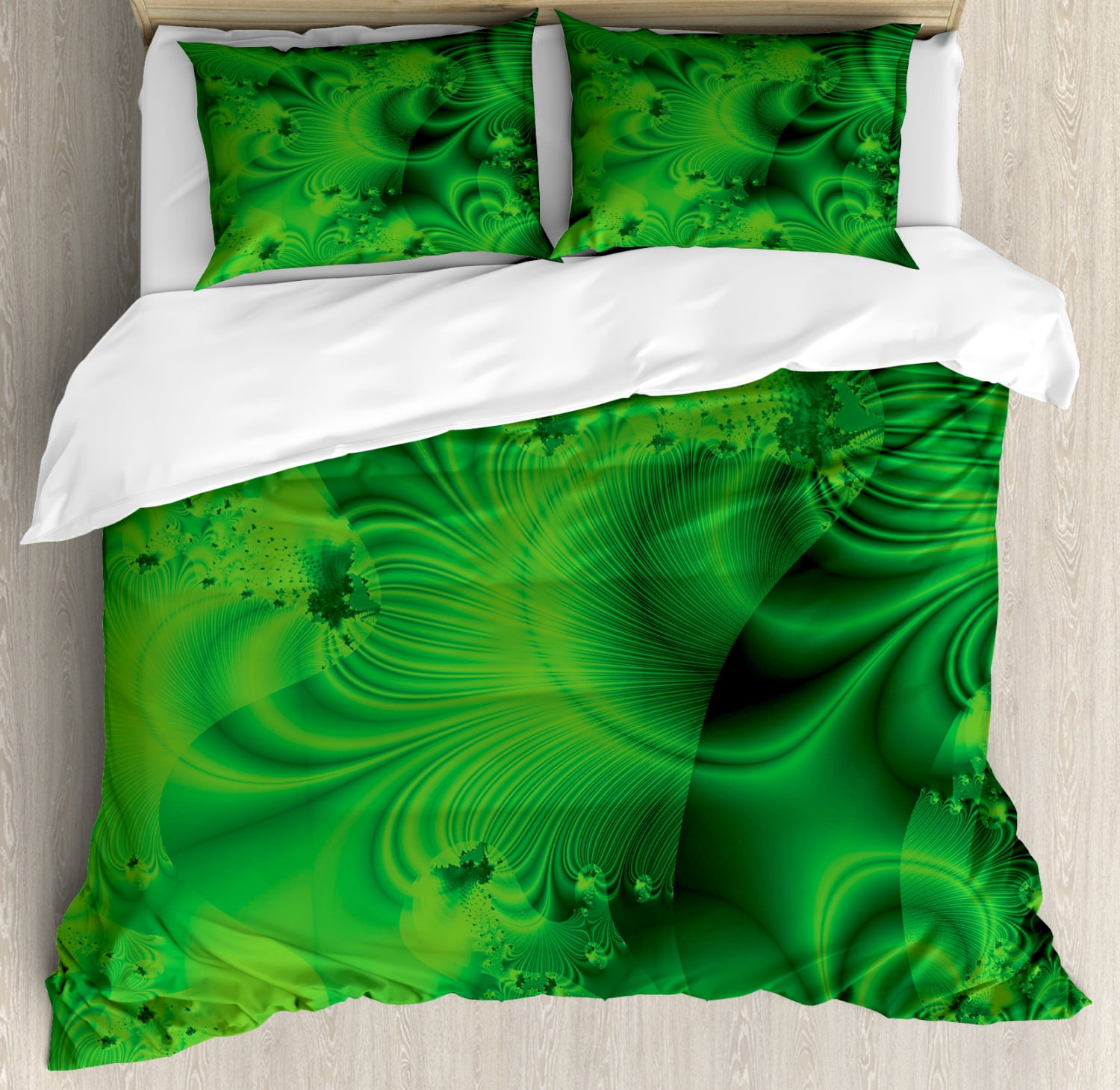 Lime Green Duvet Cover Set, Vibrant Abstract Hazy Psychedelic Wavy