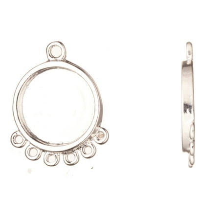 - Link/Connector, Silver-Plated 6 Loops Round Bezel Cup Setting Link/Connector 22x18mm With 13mm Cabochon Setting